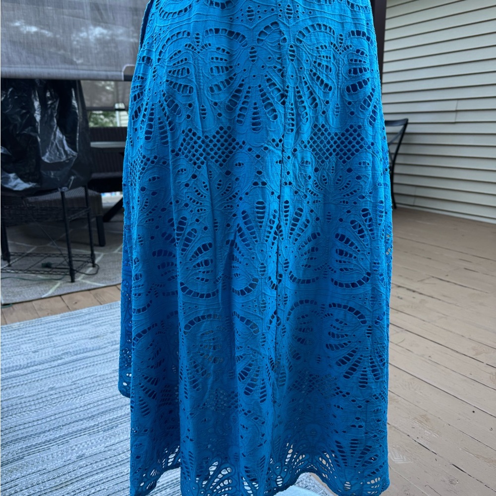 Boston Proper Blue Eyelet Sleeveless Spring Summer Dress MIDI Faux Wrap Sz 2 NWT - Picture 9 of 16